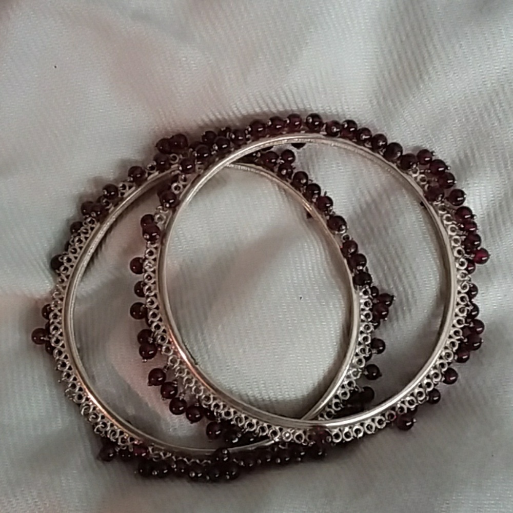 MAKE OFFER! 🎀 2 Sterling Bangles w/ Garnet Beads